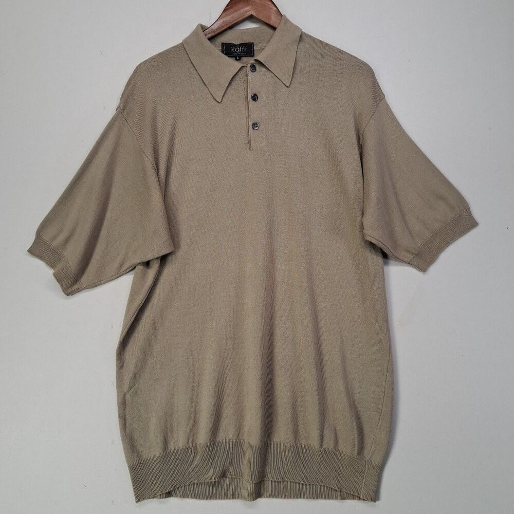 Raffi Linea Uomo Polo Collar Knit Sweater Mens Large Tan Cotton Modal Italy